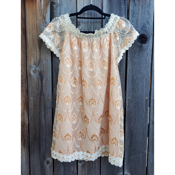 Anthropologie Lace Off the Shoulder Cream Peach Dress - Picture 5 of 7